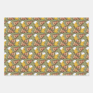 Beer and Pizza Graphic Pattern Wrapping Paper Sheet