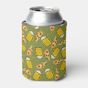 Beer and Pizza Pattern Can Cooler