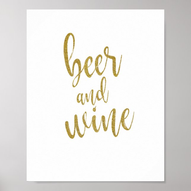 Beer and Wine Gold Glitter 8x10 Wedding Sign (Front)