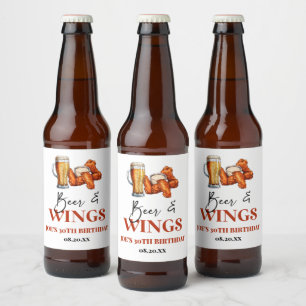 Beer and Wings Birthday Party Bottle Label
