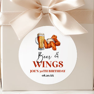 Beer and Wings Birthday Party Party Favor Sticker
