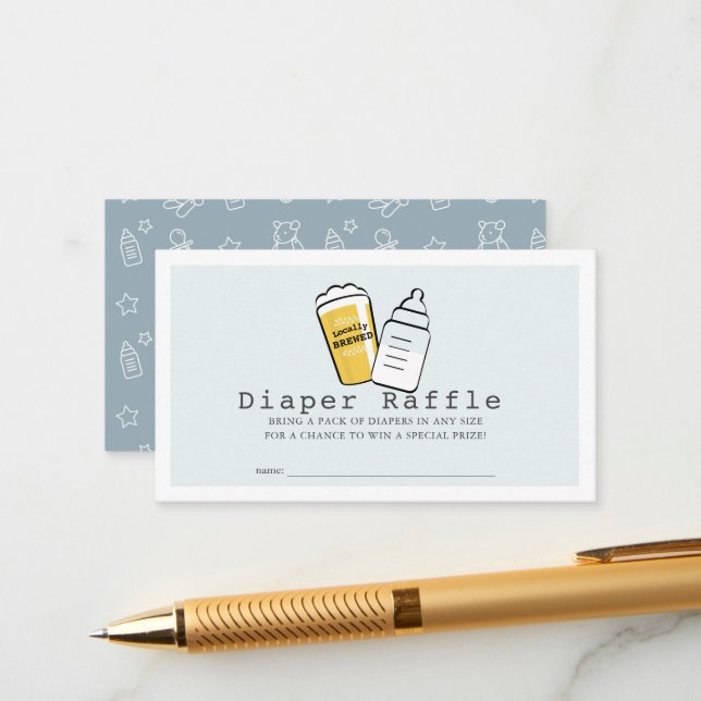 Beer & Baby Bottle Blue Baby Diaper Raffle Ticket Enclosure Card (Front/Back In Situ)
