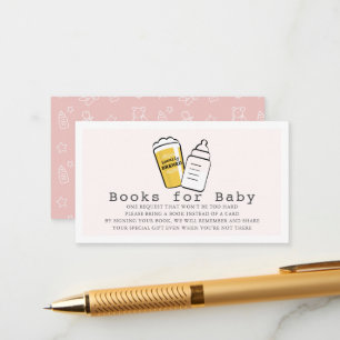 Beer & Baby Bottle Pink Baby Shower Book Request Enclosure Card