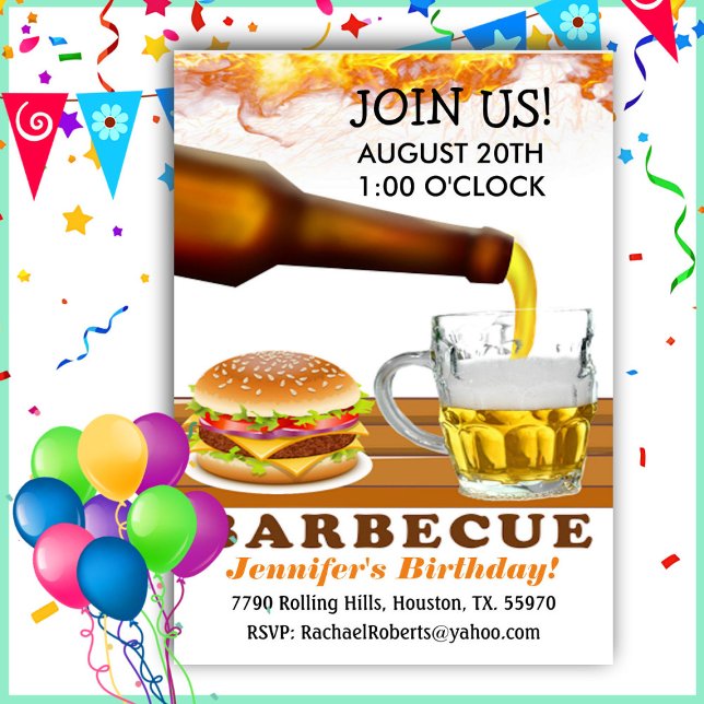 Beer Backyard Barbecue Birthday Party Invitation (Creator Uploaded)