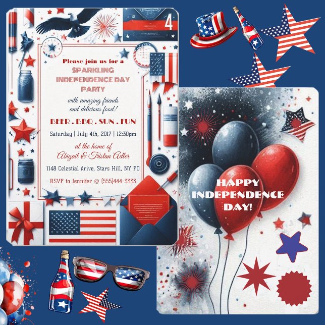 Beer BBQ 4th July Bald Eagle American Flag Party Invitation (Beer BBQ 4th July Bald Eagle American Flag Party Invitation)