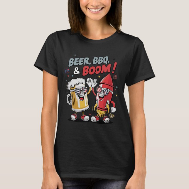 Beer Bbq Boom Funny Party  T-Shirt (Front)