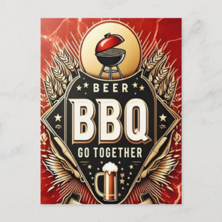 Beer & BBQ Go Together Postcard