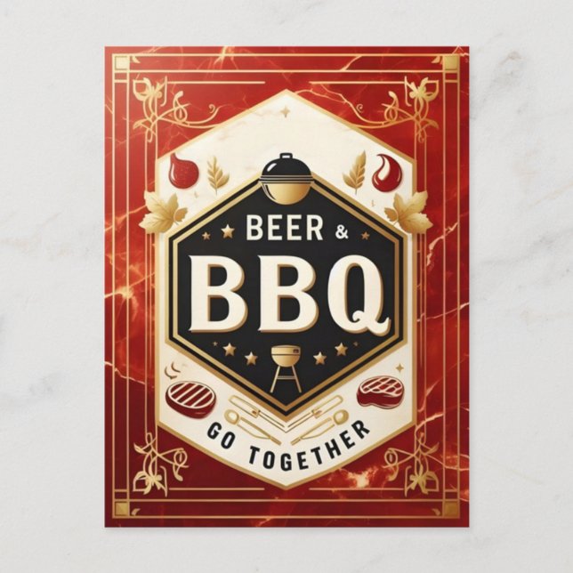 Beer & BBQ Go Together Postcard (Front)