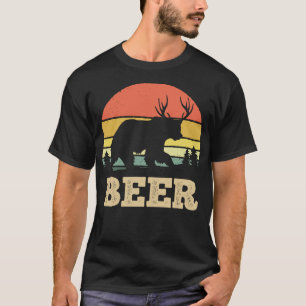 Beer Bear Deer Funny Retro Vintage Sunset T-Shirt