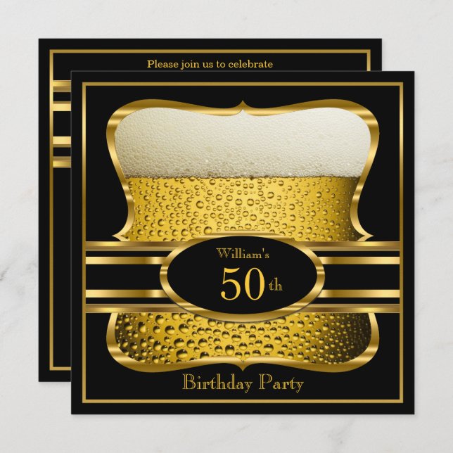 Beer Black Gold Birthday Party Invitation 2 (Front/Back)