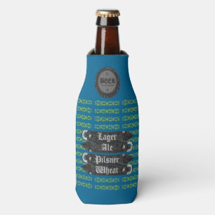 Beer Bottle Cap/Bottle Opener Blue/Yellow on Grey Bottle Cooler