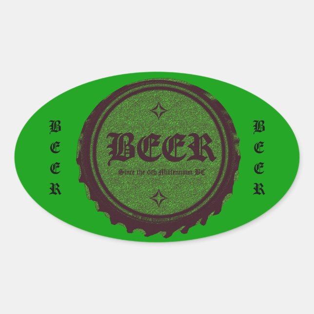 Beer Bottle Cap Green Oval Sticker (Front)