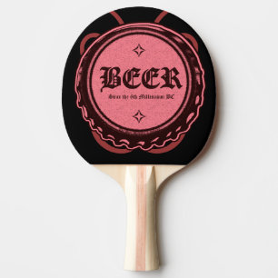 BEER! Bottle Cap Red on Salmon Ping Pong Paddle