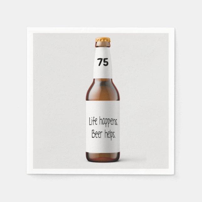 beer bottle for 75th birthday party napkin (Front)