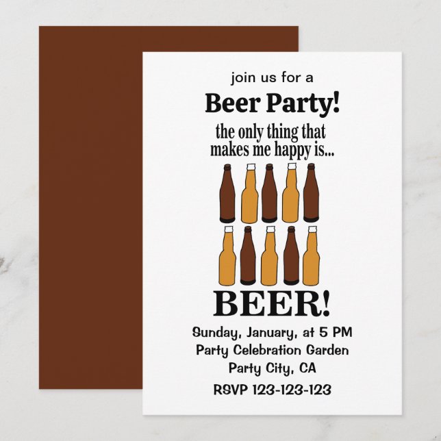 Beer Bottle Funny Beer Invitation (Front/Back)