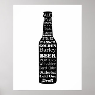 Beer bottle print or poster with beer terms