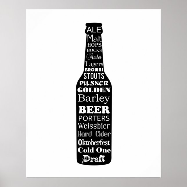 Beer bottle print or poster with beer terms (Front)