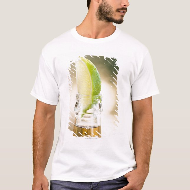 Beer bottle with lime wedge T-Shirt (Front)