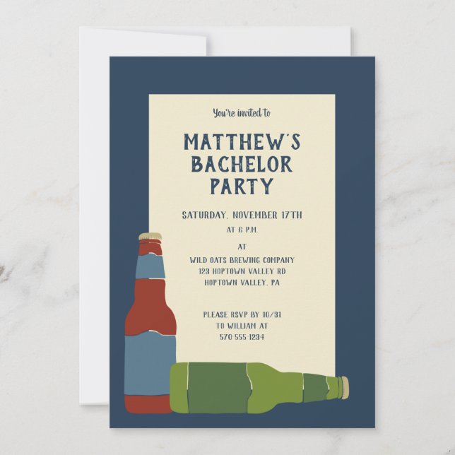 Beer Bottles Bachelor Party Custom Invitation (Front)