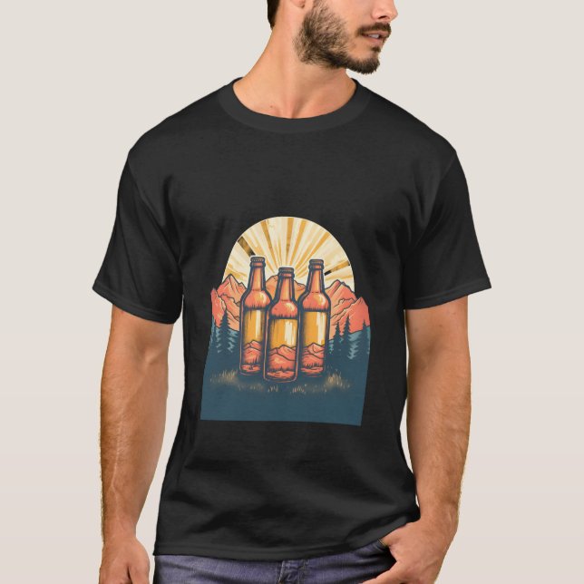 Beer Bottles Mountain Craft Ipa Beer Outdoor Drink T-Shirt (Front)