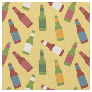 Beer Bottles Patterned Gold Golden Yellow Fabric