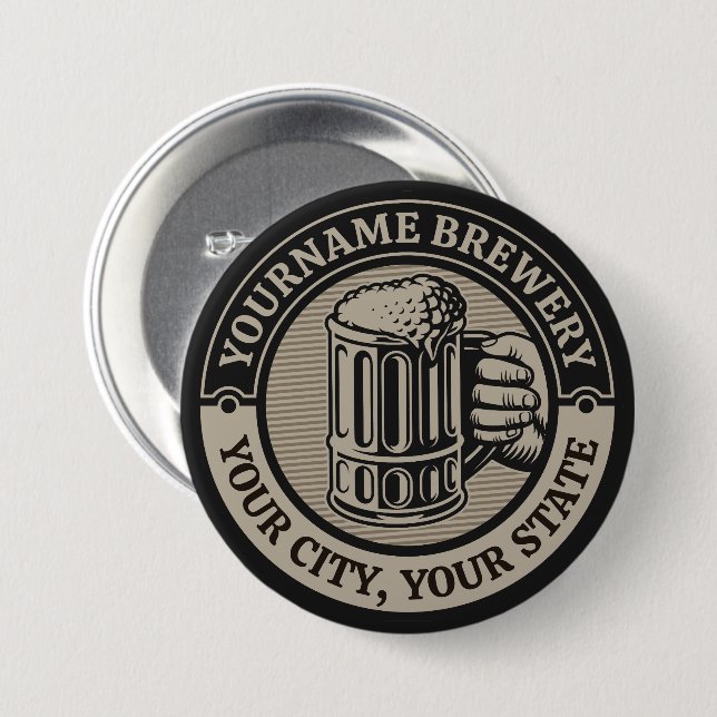 Beer Brewing Personalised NAME Brewery Big Mug  7.5 Cm Round Badge (Front & Back)