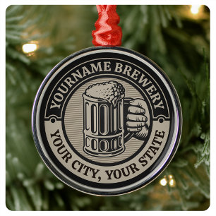 Beer Brewing Personalised NAME Brewery Big Mug Metal Tree Decoration