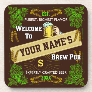 Beer Brewpub Hops / Barley Welcome: Personalised Coaster