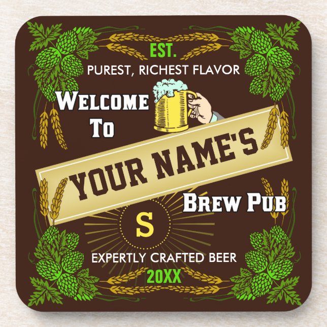 Beer Brewpub Hops / Barley Welcome: Personalised Coaster (Front)