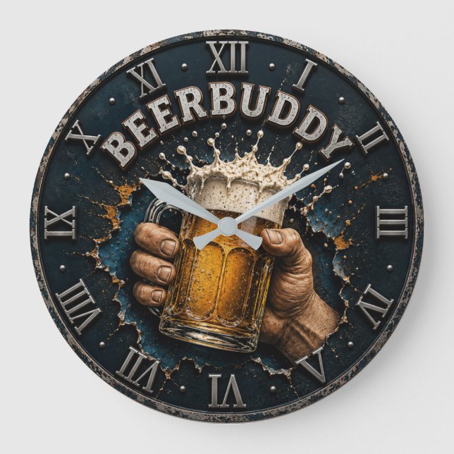 Beer Buddy Beer Lover Bar Pub Man Cave  Large Clock (Front)