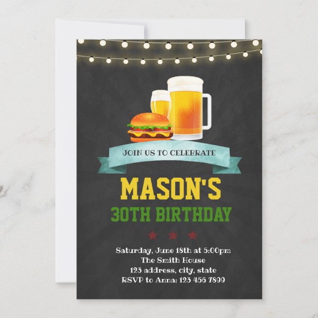 Beer burger birthday party invitation (Front)