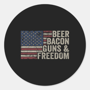 Beer Bycon Guns And Freedom - Bbq Vintage Usa Flag Classic Round Sticker