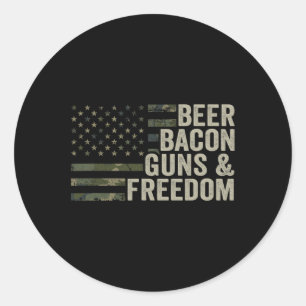 Beer Bycon Guns And Freedom - Funny Bbq Drinking G Classic Round Sticker