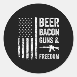 Beer Bycon Guns And Freedom - Usa Bbq American Fla Classic Round Sticker