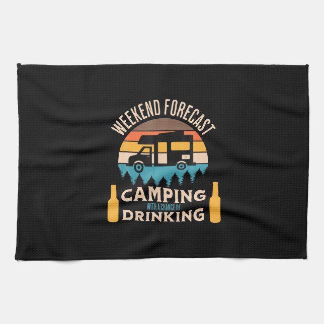 Beer Camping With Beer Birthday Tea Towel (Horizontal)