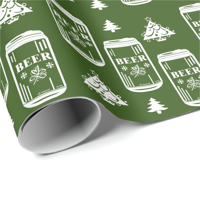 Beer Can Christmas Tree on green Wrapping Paper (Roll Corner)