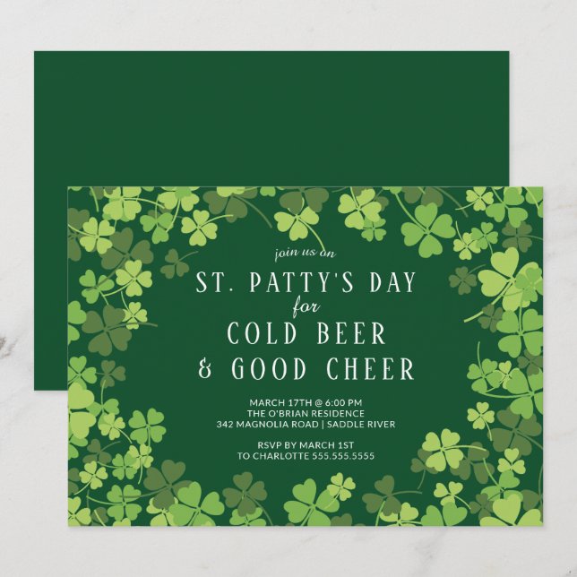 Beer & Cheer St. Patty's Day Party Invitation (Front/Back)