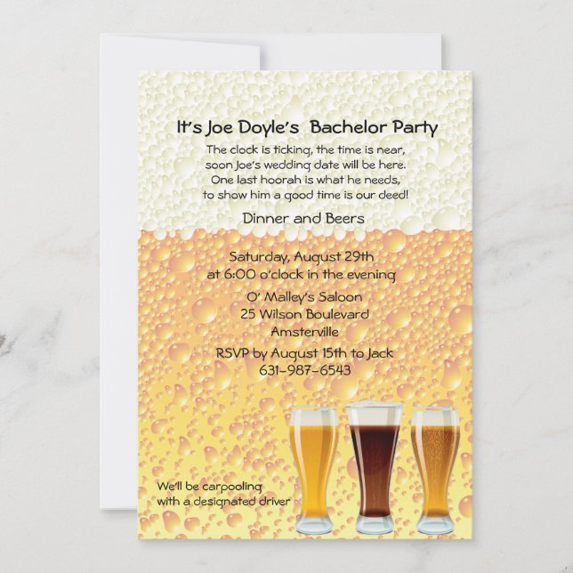 Beer Cheers Bachelor Party Invitation (Front)