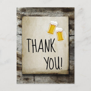 beer, cheers, rustic country thank you card