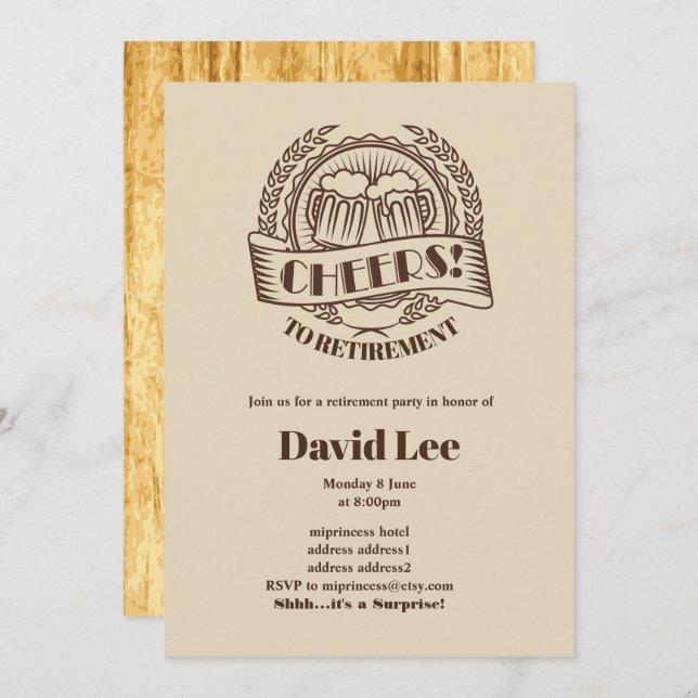 BEER, cheers to retirement, invitation (Front/Back)