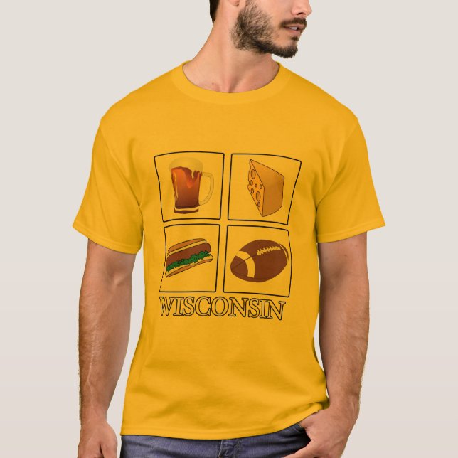 Beer Cheese Brats Football Wisconsin Mens Gold T T-Shirt (Front)
