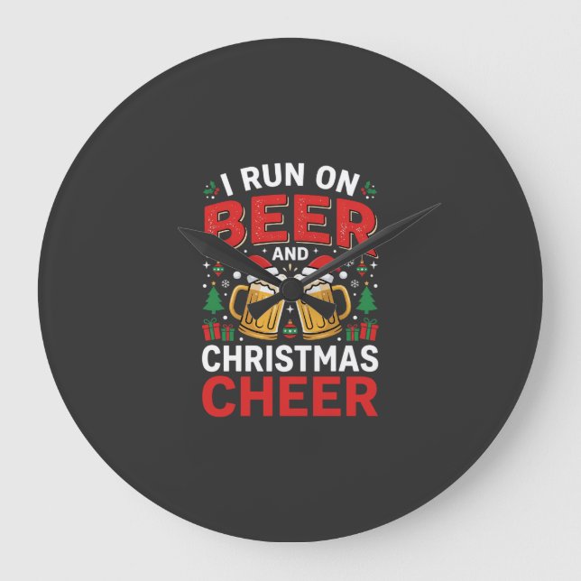 Beer Christmas Cheer Holiday Drinking Large Clock (Front)