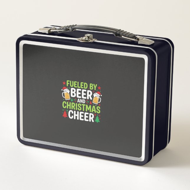 Beer Christmas Cheer Holiday Drinking Vector Metal Lunch Box (Front)