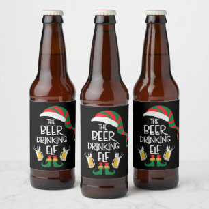 Beer Christmas Elf Funny Typography Holiday Bottle Label