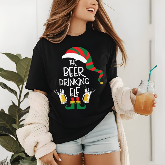 Beer Christmas Elf Funny Typography Holiday Tri-Blend Shirt (Creator Uploaded)