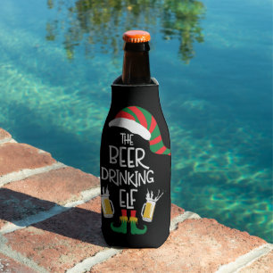 Beer Christmas Elf Funny Typography Personalised Bottle Cooler