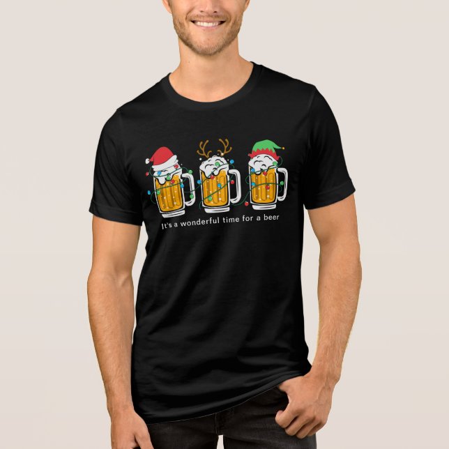 Beer Christmas Lights Funny Festive Holiday Tri-Blend Shirt (Front)