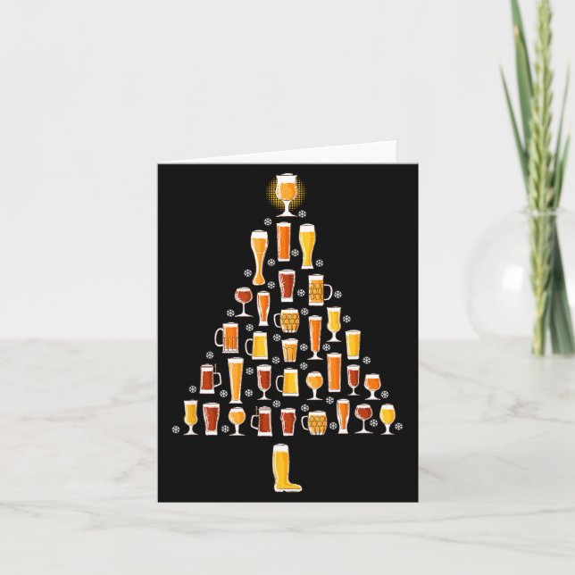 Beer Christmas Tree Men Women Beer Ugly Christmas  Card (Front)