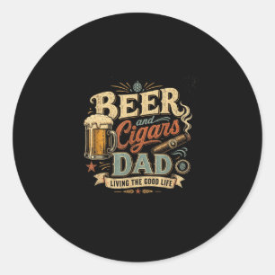 Beer cigar lover dad retro 70s vintage graphic  classic round sticker