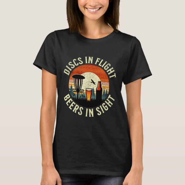 Beer Disc Golf Sunset - Discs In Flight - Frolf  T-Shirt (Front)